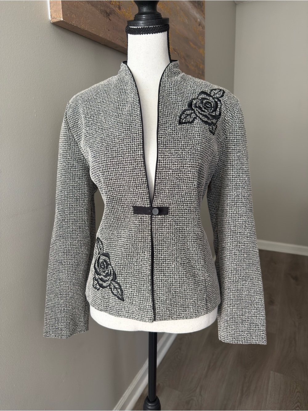 Vtg 90s Y2K Mandarin Collar Embroidered Jacket Miss Dorby 8P Modern Size XS